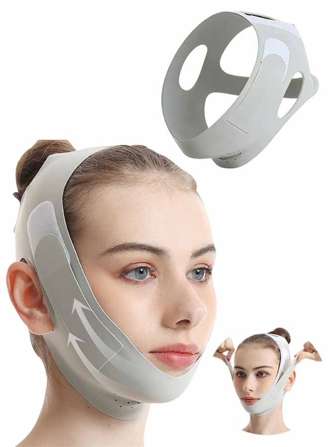 حزام للذقن أثناء النوم، جهاز لتقليل الذقن المزدوجة للنساء، جهاز لتشكيل خط الفك، قناع رفع قابل للتعديل على شكل حرف V، رقعة لرفع الذقن، حزام وجه قابل لإعادة الاستخدام على شكل حرف V، قناع وجه ليلي مصمم خصيصًا للوجه المترهل. - Image 1